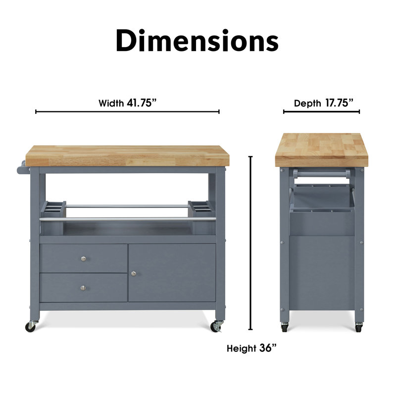 Gray Wood Butcher Block Kitchen Cart with Storage