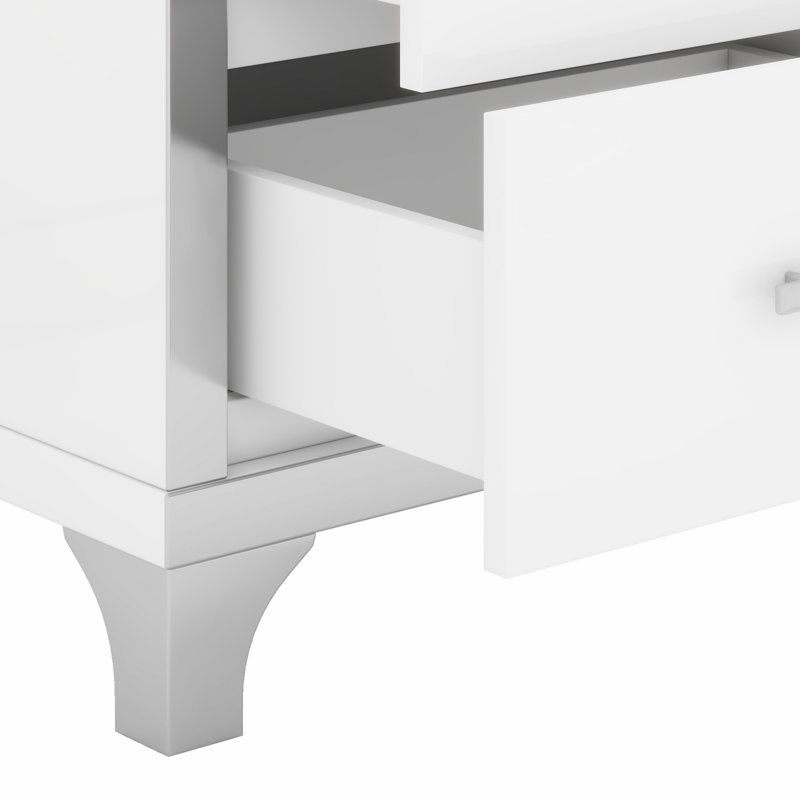 Table de chevet 2 tiroirs ultrabrillante avec poignée en métal, Blanc