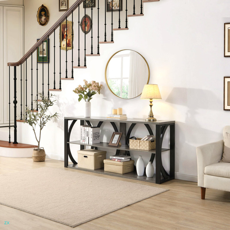 Console industrielle à 3 niveaux, table d'entrée étroite de 70,87 pouces de long avec rangement pour entrée, salon, vestibule, couloir