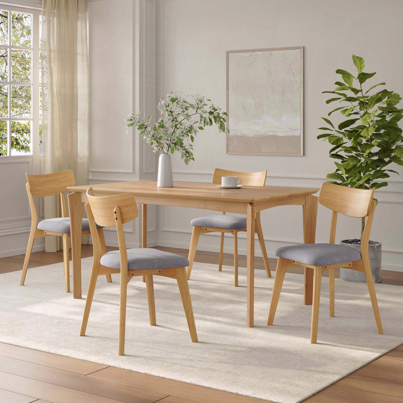 Chaise de salle à manger rembourrée avec cadre en noyer grain de bois durable, Naturel, Gris foncé