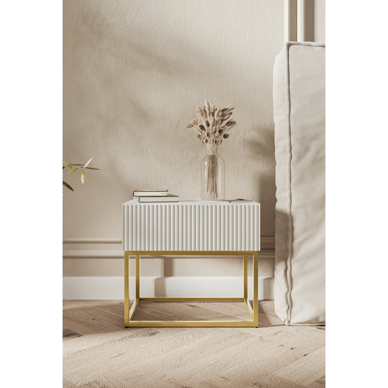Atahan 50cm W Steel Bedside Table, White