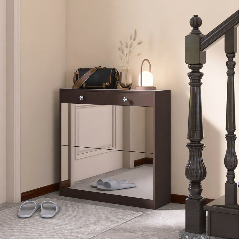 Armoire de rangement à chaussures à 2 niveaux avec tiroirs en brun pour chambre à coucher avec rangement, tiroir et vestibule