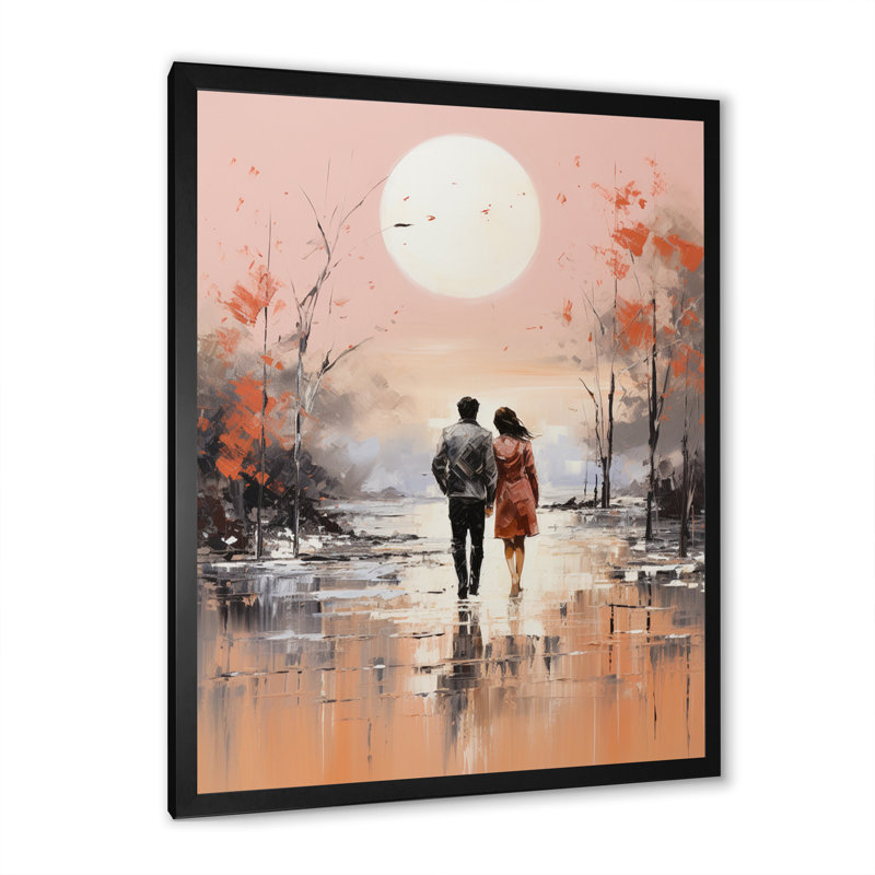 Cantera couple marchant sur la plage, Cadre photo noir, H 40 po x l 30 po x P 1,5 po