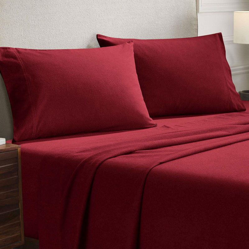 Modern All Season Solid Flannel Cotton Pillowcase, Standard Pillowcase, Burgundy