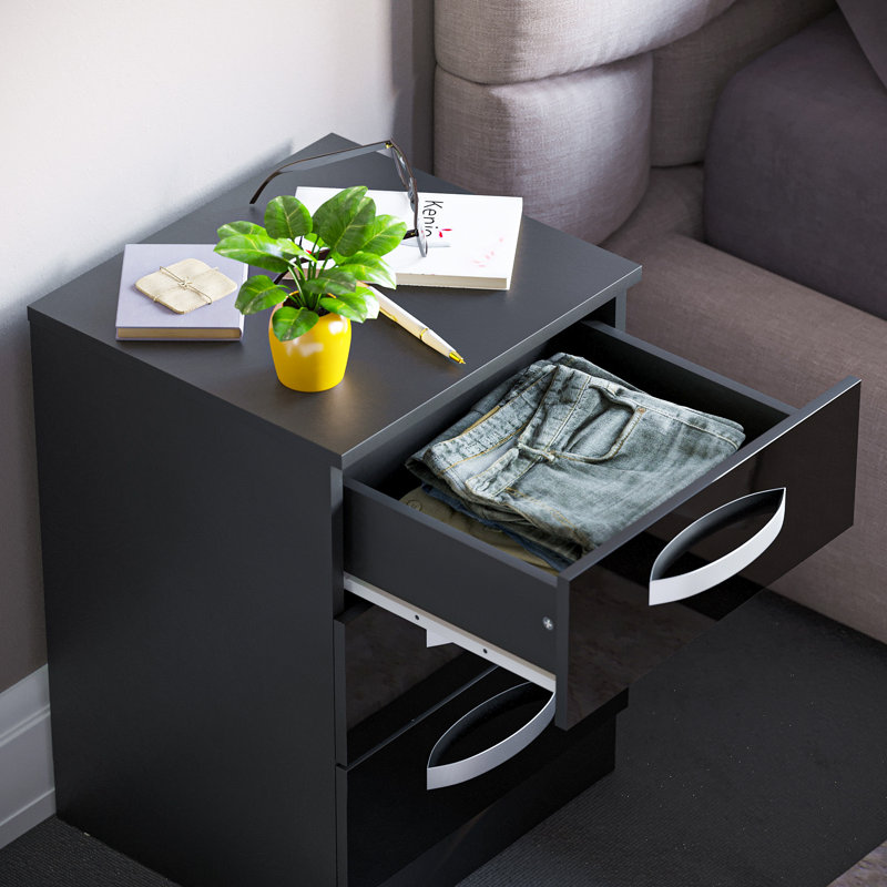 Arkadij 3 Drawer Fronts Bedside Table, Black
