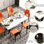 Table de salle à manger rectangulaire en marbre de 71 po pour 6 à 8 personnes, base en acier inoxydable, 6 chaises, haute performance avec base robuste et facile à nettoyer