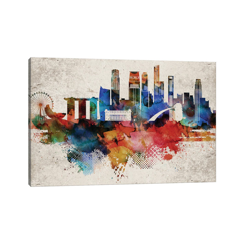 Singapore Abstract Skyline 1 Piece Wrapped Canvas Wall Art, 45.72cm H x 66.04cm W x 1.91cm D