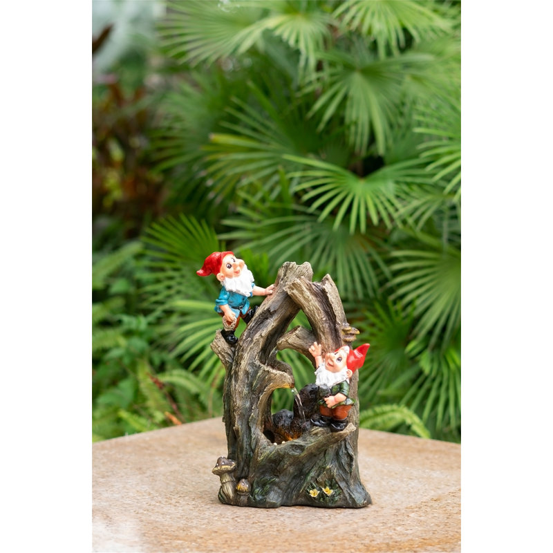Fontaine à eau décorative en forme de nain des bois avec lumière DEL, dimensions : 21 x 12 x 35 cm