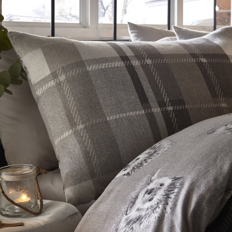 Plaid Duvet Cover Set with Pillowcases, Grey, Super King - 2 Standard Pillowcases