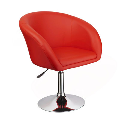 Adjustable Faux Leather Swivel Barrel Chair For Dining Room, Kitchen, Chrome Finish Metal Coffee Chair In Red Upholstery