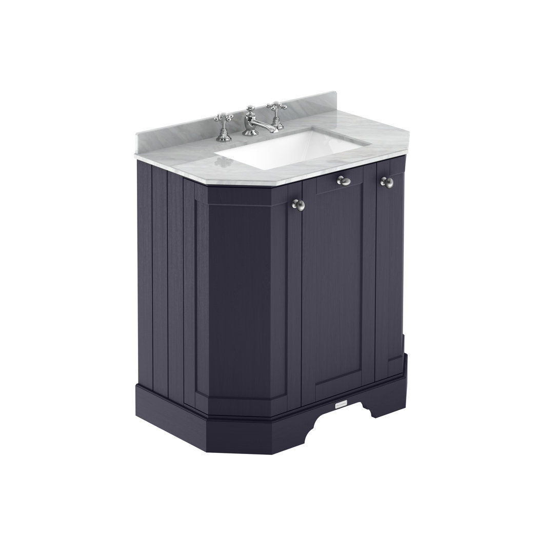 Old London Twilight Blue Woodgrain Angled 2 Door Vanity Unit With Grey Marble Countertop And Square Ceramic 3 Tap Hole Basin | | Mdf | 600Mm - Image 3