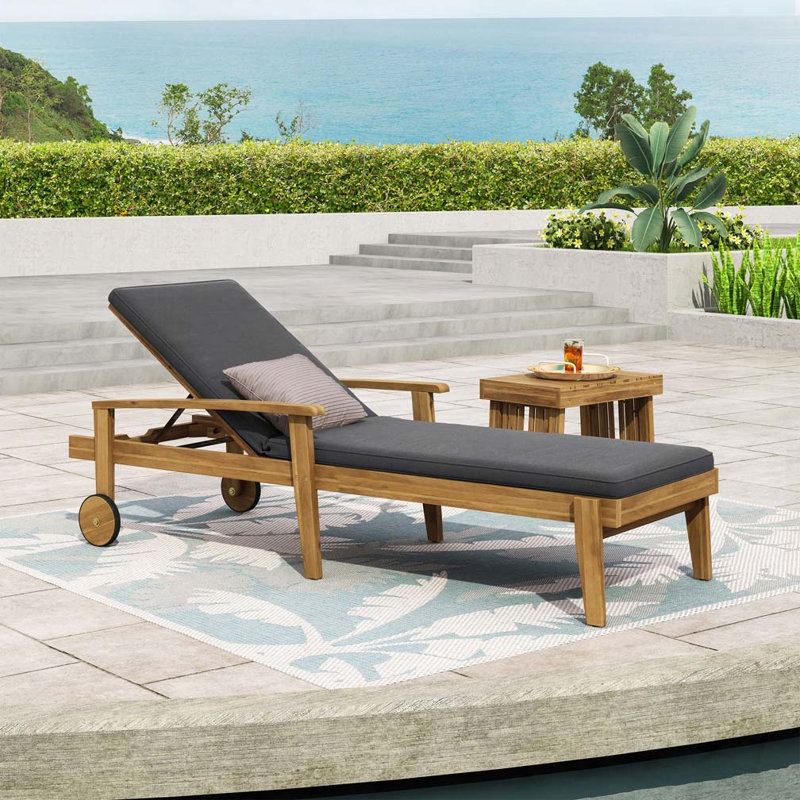 Chaise longue de patio en bois, Gris, Teck