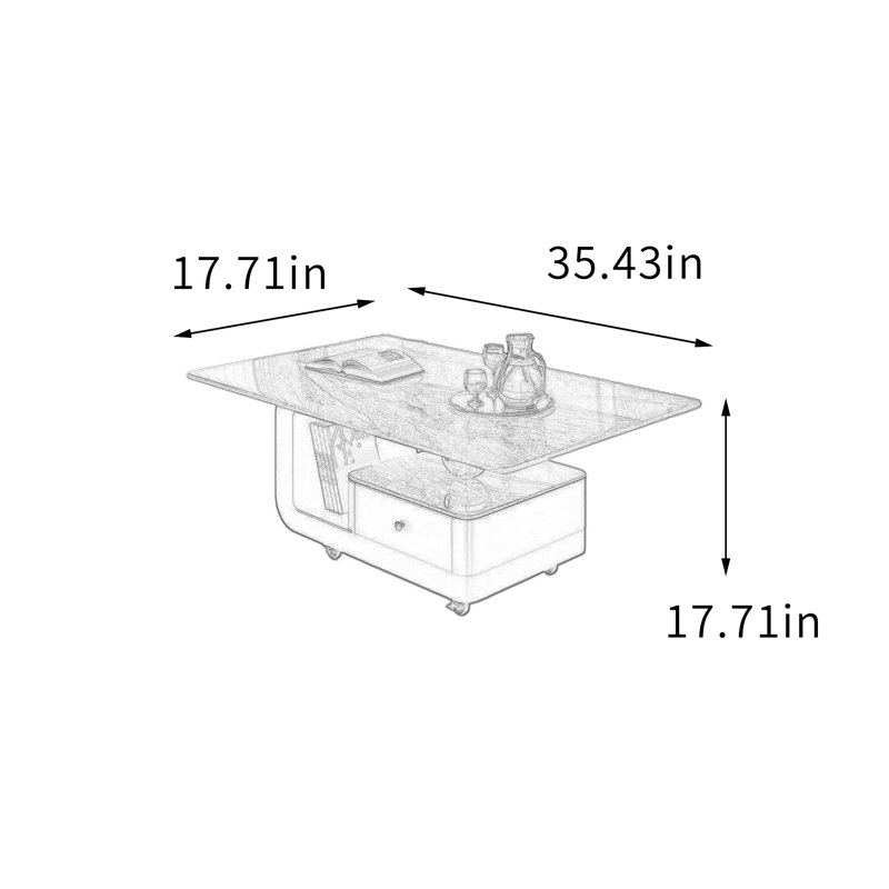 Table basse mobile avec rangement en ardoise, H 17,71 po x L 35,43 po x l 17,71 po, Noir, Gris