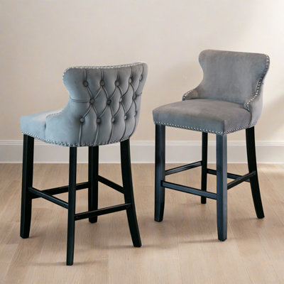 Contemporary Velvet Upholstered Barstools, Leisure Style Counter Height Bar Stools Dining Chair With Button Tufted Decoration (Set Of 2)