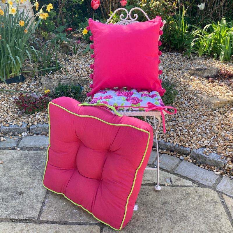 Tom Indoor / Outdoor Grey Square Floor Cushion, Pink
