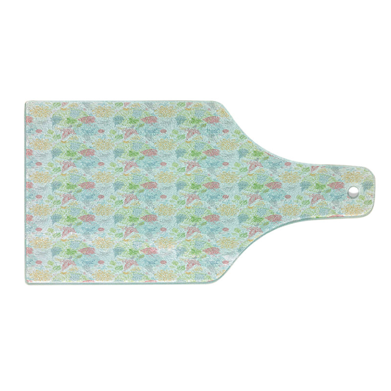 Ambesonne Leaf Tempered Glass Cutting Board Trace Style Flora Fauna Multicolor