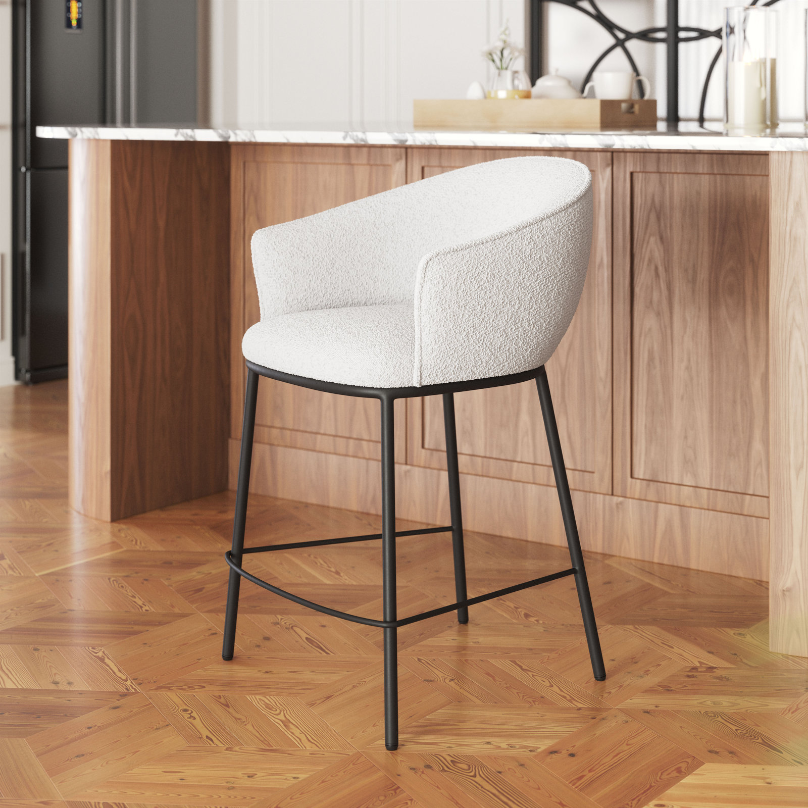 Essen Bar & Counter Stool, Counter Stool (25.6" Seat Height), Ivory, Black