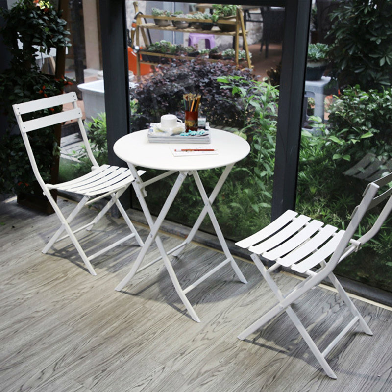 3 Piece Patio Bistro Set Of Foldable Round Table And Chairs, White