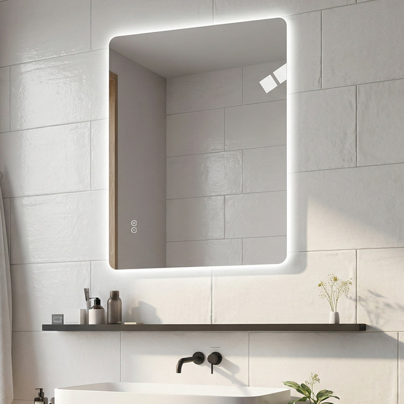 Miroir de salle de bain 30 po x 24 po à DEL sans cadre, 3 couleurs, anti-buée, anti-déflagrant, miroir de meuble-lavabo mural rétro-éclairé