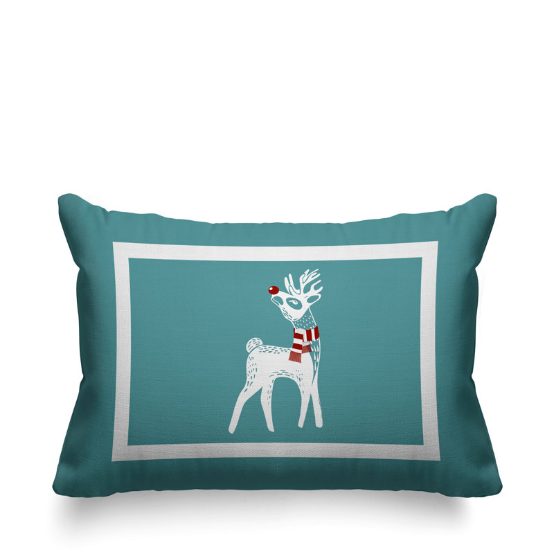 Coussin décoratif intérieur / extérieur Folk Christmas Reindeer, Ciel