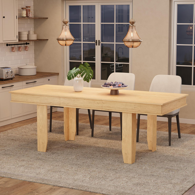 Extendable Dining Room Table for 6-10, Farmhouse Kitchen Tables with Wooden Sturdy Frame, Yellow