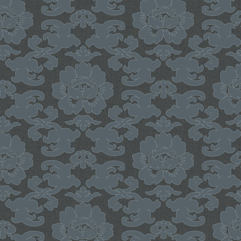 Silken Poppy - Wallpaper, Obsidian, Faux Grasscloth