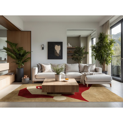 Soft Plush Faning Christmas Modern & Contemporary Abstract Area Rug in Brown – Beige Binding