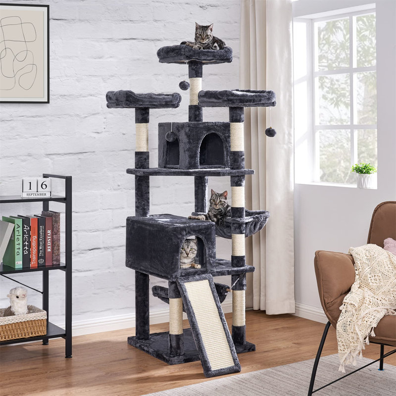 Arbre à chat luxueux à plusieurs niveaux - aire de jeu intérieure parfaite pour les grandes races, Gris foncé