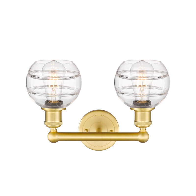 Éclairage pour meuble-lavabo à 2 lumières à intensité variable Natick, Or satiné, Transparent