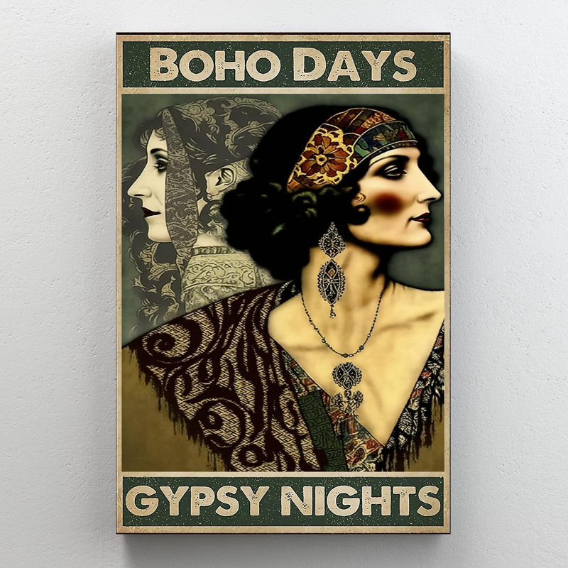 Boho Days Gypsy Nights - 1 Piece Rectangle Graphic " Boho Days Gypsy Nights - 1 Piece Rectangle Graphic Art Print On Wrapped Canvas "
