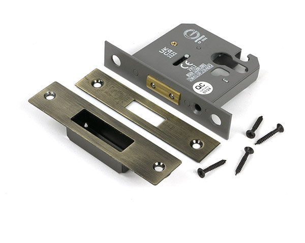 Polished Chrome 3" Euro Profile Dead Lock, Aged Brass