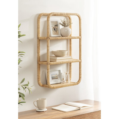 Rahmati Rectangular Rattan Wall Shelf for Bathroom Storage