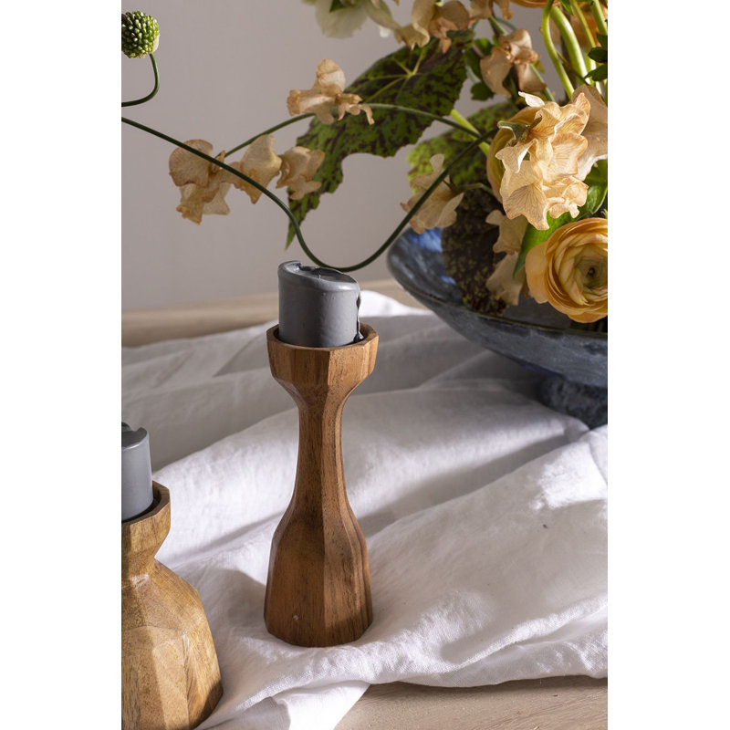 Habra 6'' H Wood Tabletop Candlestick