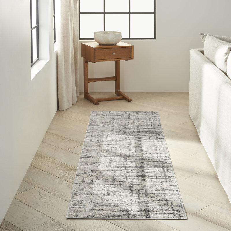 Rush Abstract Grey/Ivory Area Rug, Runner 2'3" x 7'3"