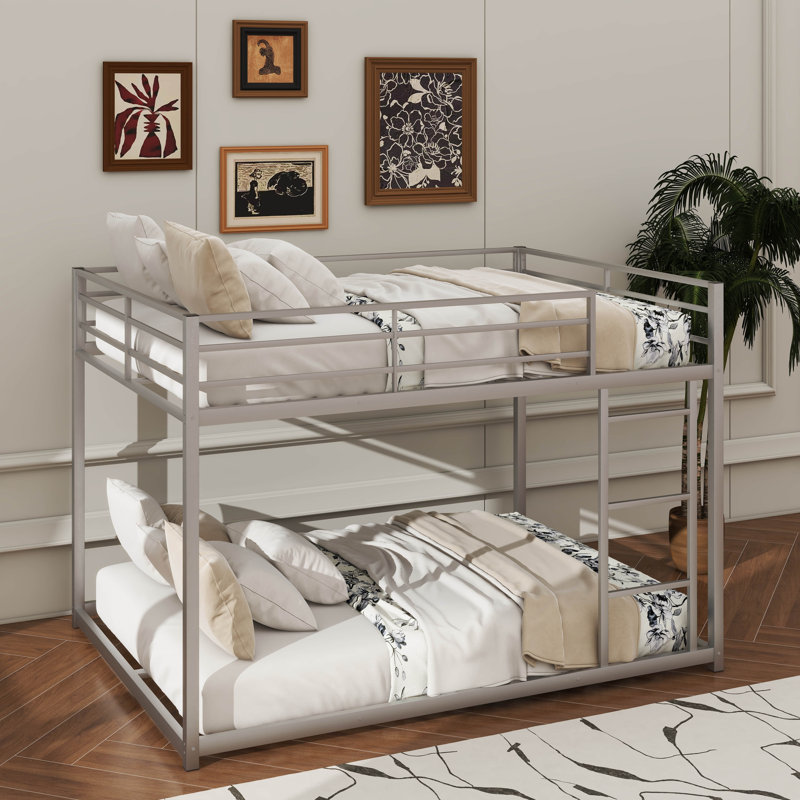 Low-Profile Metal Bunk Bed Equipped With An Access Ladder, Silver
