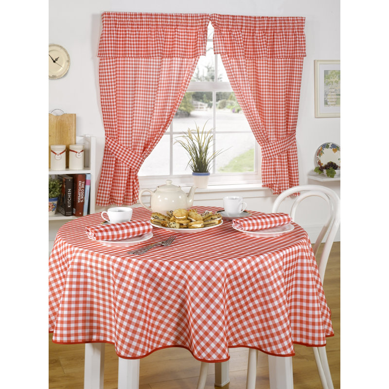 Molly Gingham Ruffled Kitchen Curtain, Width 116 x Drop 107 cm, Red