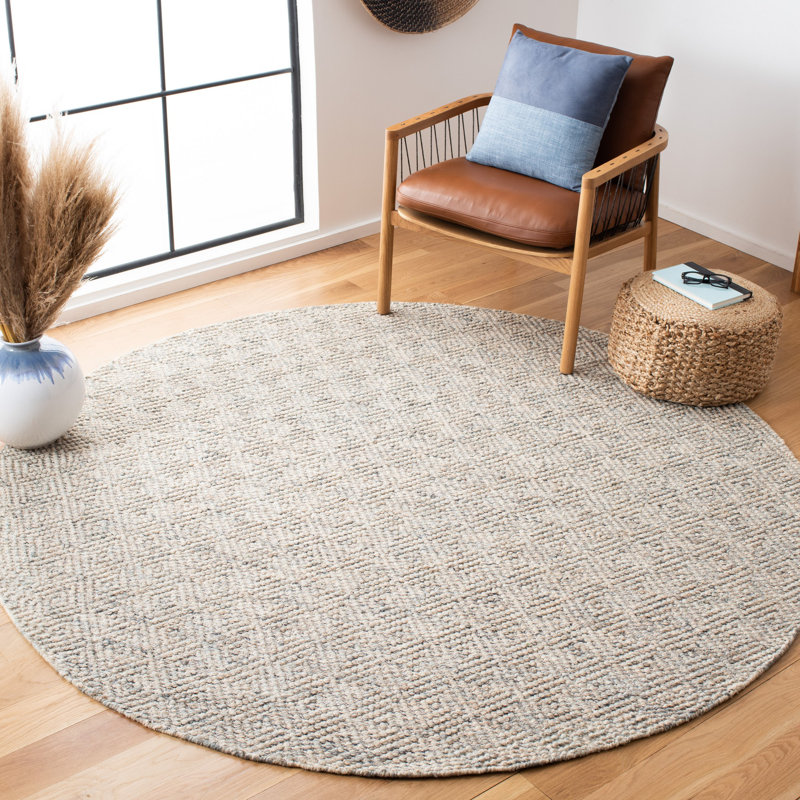 Tapis géométrique en laine / coton tissé à la main Zahid, Rond 6 pi