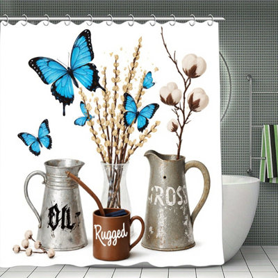 Rideaux de douche Farmhouse Pitchers & Butterflies, 71 x 71