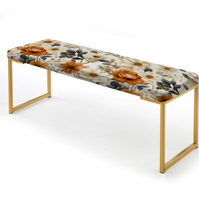 Beige And Yellow Vintage Bouquets Grace - Vintage Upholstered Gold Bench