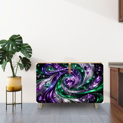 Buffet Buffet avec rangement Spirale mauve à motif de cœur en spirale avec 2 portes pour le salon et la cuisine