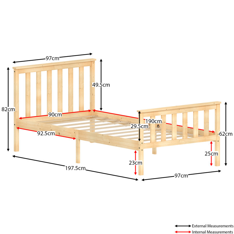 Solid Wood Bed, Single (3'), Pine