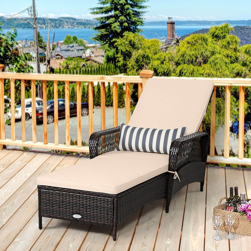 Ensemble de 2 chaises longues en rotin PE avec accoudoirs inclinables et réglables brun, beige