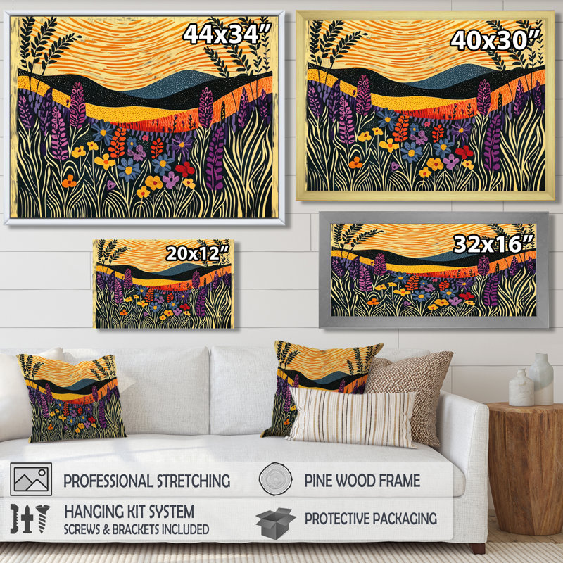 Irvyn mosaïque pré optique Hoirizon II - art mural MEADOW, Argent argent, Impression encadrée flottante, H 16 po x l 32 po