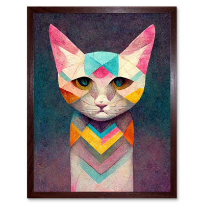 Geometric Colourful Multicoloured Pastel Cat - Painting