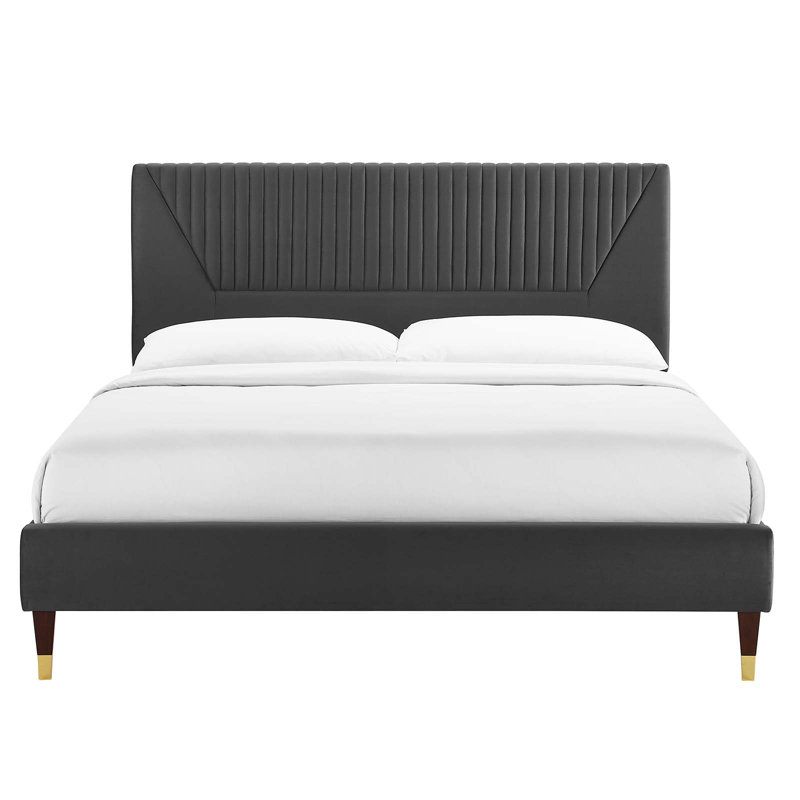 Lit plateforme en velours Yasmine Channel, Gris anthracite, Très grand