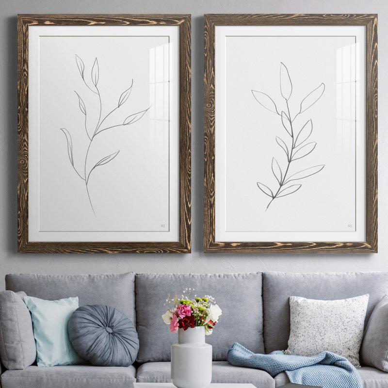 «Botanical Gesture I», reproduction de dessin, H 37,5 po x l 27,5 po x P 1 po, Papier, cadre noyer, Blanc