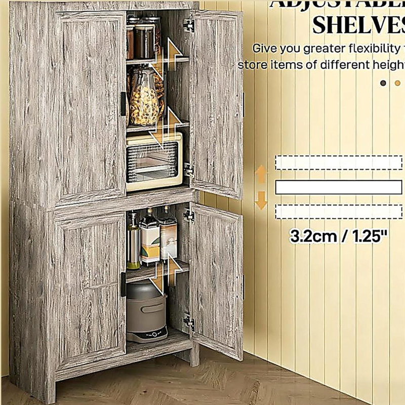 Armoire de rangement autoportante, garde-manger avec tablettes réglables, Gris