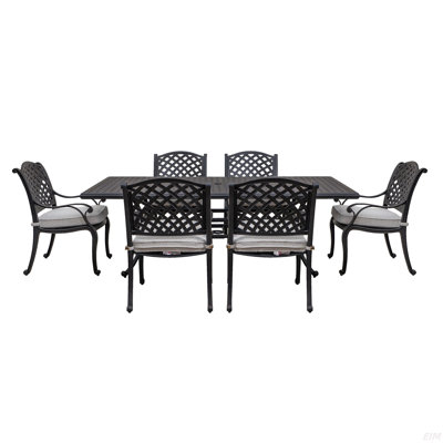 Élégant ensemble de salle à manger d'extérieur en aluminium avec coussin, tempête de sable