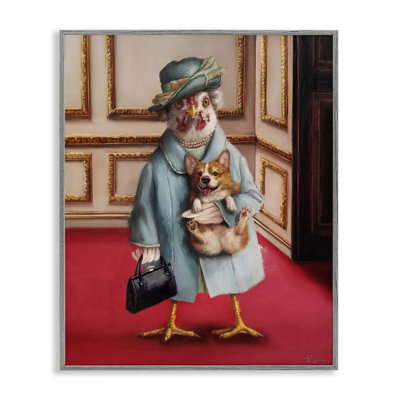 Queen Chicken With Corgi Regal Animal Humor by Daphne Polselli - Graphic Art Print