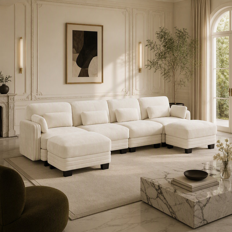 Canapé modulaire minimaliste modulaire à 4 places Channel, L 130 po, Chenille beige